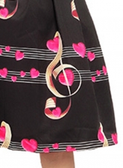 Striped Musical Notation Pattern Sleeveless V Neck Midi Dress