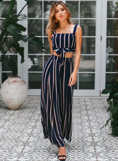 striped cropped wide leg pants