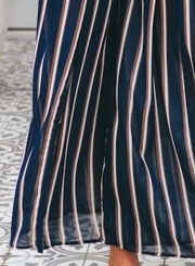 Fashion Striped Spaghetti Strap Cropped Top Wide Leg Pants Set