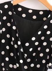 Fashion Beach Short Flare Sleeve V Neck Dress With Polka Dot