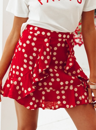 Fashion Vocation Flounced A-line Short Skirt With Polka Dots