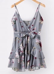 Fashion Floral Printed Spaghetti Strap Sleeveless Backless V Neck Dress