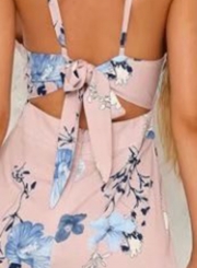 Fashion Floral Printed Spaghetti Strap Backless V Neck Jumpsuits