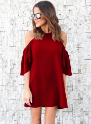 Fashion Pure Color Short Sleeve Off The Shoulder Round Neck Dress