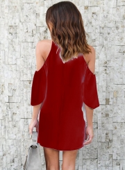 Fashion Pure Color Short Sleeve Off The Shoulder Round Neck Dress