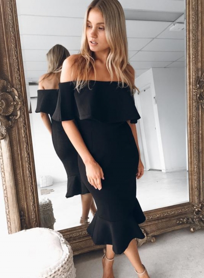 Fashion Summer Sexy Flounce Off The Shoulder Joint Bodycon Dress