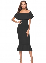 Fashion Summer Sexy Flounce Off The Shoulder Joint Bodycon Dress