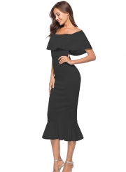 Fashion Summer Sexy Flounce Off The Shoulder Joint Bodycon Dress