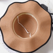 Fashion Casual Straw Floppy Foldable Beach Sunscreen Hat With Wave Ribbon