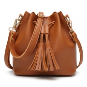 Vintage Solid Leather Handbag Cross Body Women Shoulder Bag With Tassels