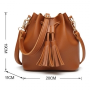 Vintage Solid Leather Handbag Cross Body Women Shoulder Bag With Tassels