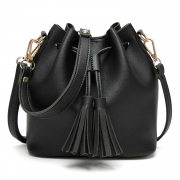 Vintage Solid Leather Handbag Cross Body Women Shoulder Bag With Tassels