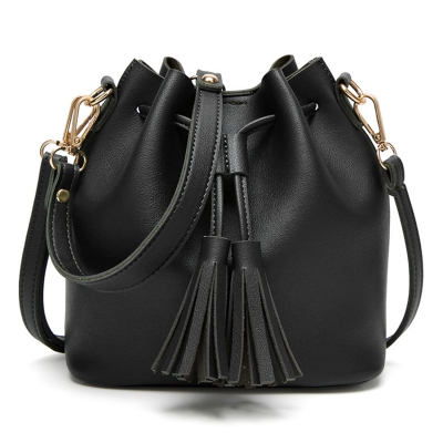 Vintage Solid Leather Handbag Cross Body Women Shoulder Bag With Tassels STYLESIMO.com