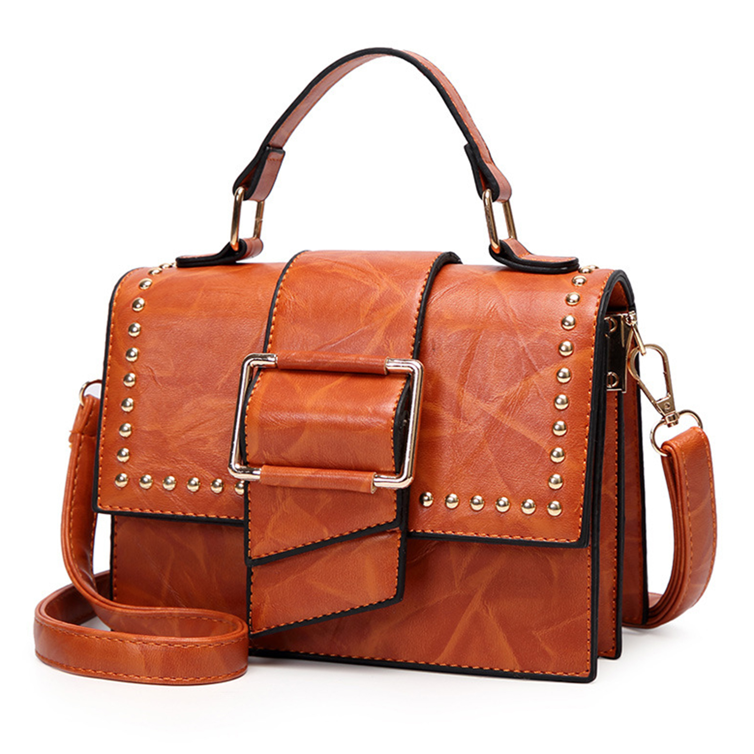 Vintage Leather Handbag Cross Body Shoulder Bag With Rivet - STYLESIMO.com