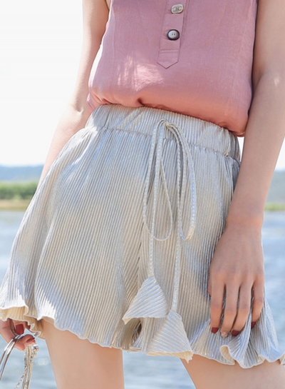 Fashion Casual Solid Wide Leg Pleated Shorts With Drawstring