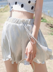 Fashion Casual Solid Wide Leg Pleated Shorts With Drawstring