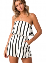 Fashion Sexy Striped Off The Shoulder Women Wide Leg Rompers With Zip