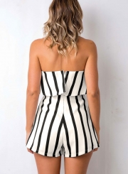 Fashion Sexy Striped Off The Shoulder Women Wide Leg Rompers With Zip