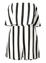Fashion Sexy Striped Off The Shoulder Women Wide Leg Rompers With Zip