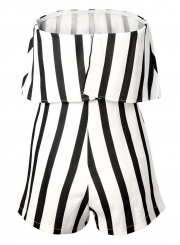 Fashion Sexy Striped Off The Shoulder Women Wide Leg Rompers With Zip