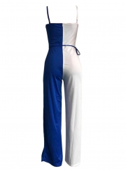 V Neck Sleeveless Contrast Color Wide Leg Jumpsuits