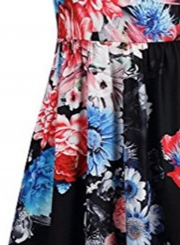 Fashion Floral Printed Sleeveless Round Neck Women Vest Dress