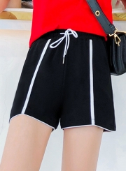 Casual Loose Color Blocked Wide Leg Shorts With Drawstring