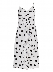 Beach Irregular Spaghetti Strap V Neck Women Dress With Polka Dots