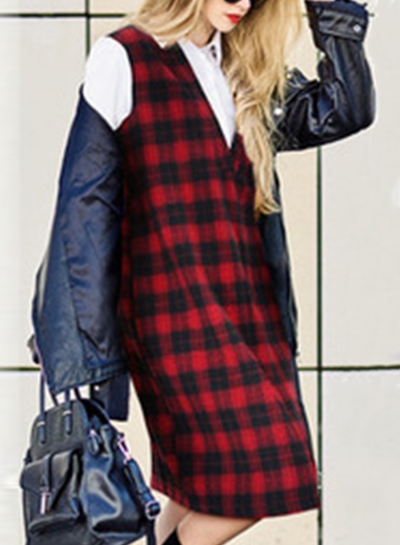 Casual Loose Plaid Long Sleeve Turn-Down Collar Dress LZDINTECOMMERCE.com