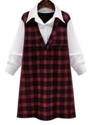 Casual Loose Plaid Long Sleeve Turn-Down Collar Dress