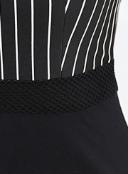 Elegant Striped Mesh Spicing Short Sleeve Round Neck Dress