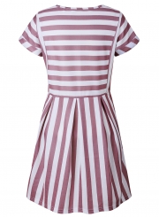 Fashion Striped Loose Short Sleeve Round Neck Women Dress