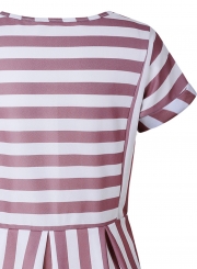 Fashion Striped Loose Short Sleeve Round Neck Women Dress