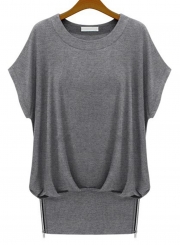 Casual Loose Solid Short Batwing Sleeve Round Neck Tee Shirt