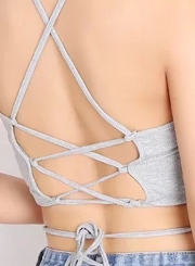 Fashion Grey Cross Spaghetti Strap Hollowed Out Lace-up Tank Top