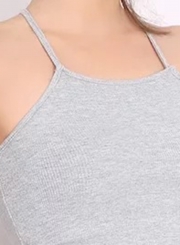 Fashion Grey Cross Spaghetti Strap Hollowed Out Lace-up Tank Top