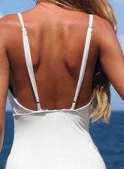 Fashion Sexy Beach White Spaghetti Strap Slit V Neck Midi Dress