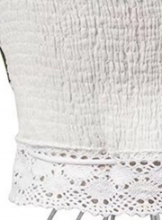 Sexy Slim Lace Embroidered Spaghetti Strap Lace-up Cropped Women Tank Top
