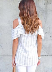 Casual Irregular Striped Off The Shoulder Blouse With Buttons