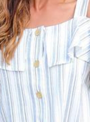 Casual Irregular Striped Off The Shoulder Blouse With Buttons