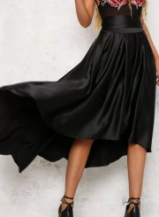 Fashion Cocise Solid Irregular Lace-up Pleated Women Long Skirt With Zip