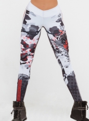 Fashion Sexy Slim Skull Pattern Printed High Waist Women Sports leggings