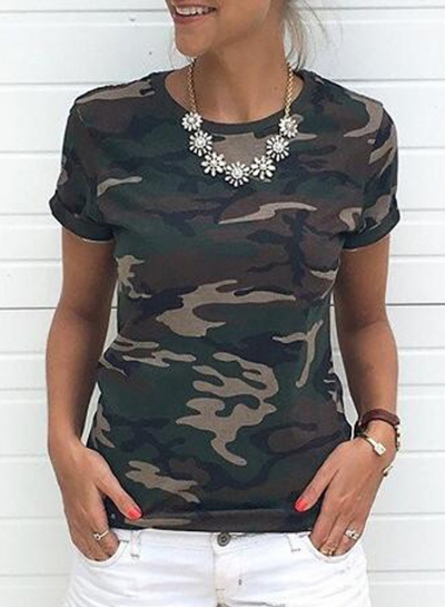 Casual Slim Camouflage Short Sleeve Round Neck Tee Shirt YOUYOUFASHIONEC.com