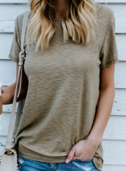 Summer Casual Solid Loose Round Neck Short Sleeve Tee Shirt