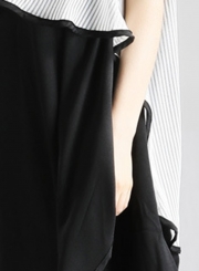 Fashion irregular Loose Striped Sleeveless Round Neck Women Midi Dress