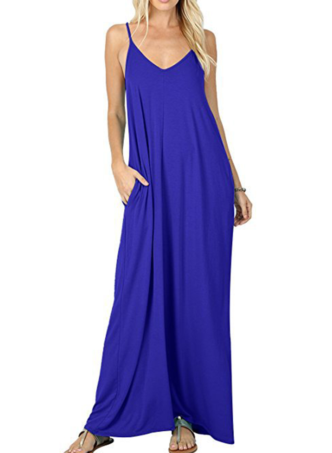 v neck maxi dress sleeveless