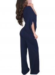 Royal Blue Draped One Shoulder Wide Leg Jumpsuit