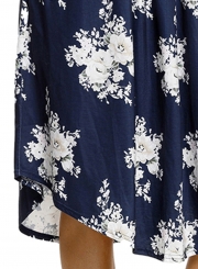 Navy Floral Print Layered Bell Sleeve Dress