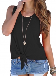 Black Tie Front Round Neck Tank Top