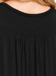 Black Button Front Babydoll Flowy Tee Top with Pleats